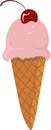 Vector illustration of pink ice cream in a waffle cone
